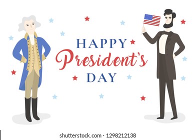 Washington And Lincoln Character. Presidents Day. Vector Flat Cartoon Illustration. 