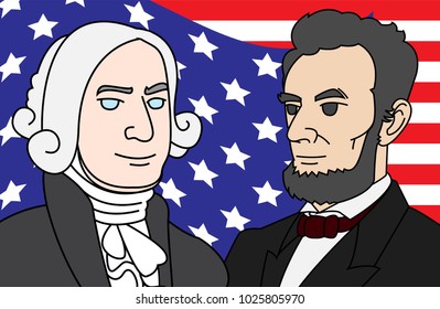 Washington and Lincoln Vector Cartoons character on Presidents Day Celebration