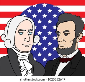 Washington and Lincoln Vector Cartoons on Presidents Day Celebration