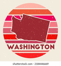 Washington logo. Sign with the map of us state and colored stripes, vector illustration. Can be used as insignia, logotype, label, sticker or badge of the Washington.