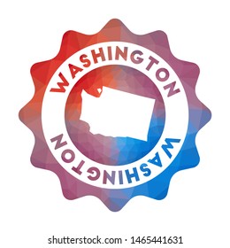 Washington low poly logo. Colorful gradient travel logo of the US state in geometric style. Multicolored polygonal Washington rounded sign with map for your infographics.