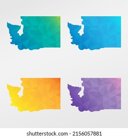 Washington Low Poly Map Clip Art Design. Geometric Polygon Graphic National Icon. Vector Illustration Symbol.