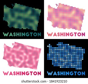 Washington map. Collection of map of Washington in dotted style. Borders of the us state filled with rectangles for your design. Vector illustration.