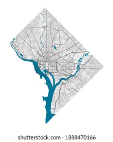 Washington map. Detailed map of Washington city administrative area. Cityscape panorama. Royalty free vector illustration. Outline map with highways, streets, rivers. Tourist decorative street map.