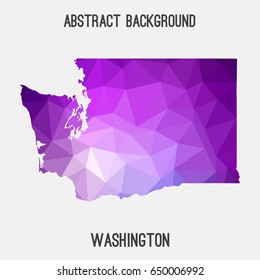 Washington map in geometric polygonal,mosaic style in violet shades.Abstract tessellation,modern design background,low poly. Vector illustration.
