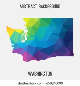 Washington map in geometric polygonal,mosaic style in rainbow colors.Abstract tessellation,modern design background,low poly. Vector illustration.