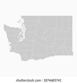 Washington Map Gray Color. Geographic Isolated Gray Vector Country Border Map Of Washington. Vector Illustration
