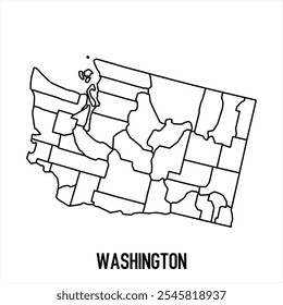 Ícone do mapa de Washington isolado no fundo branco. Mapa da estrutura de tópicos. Ícone de linha simples. Ilustração vetorial