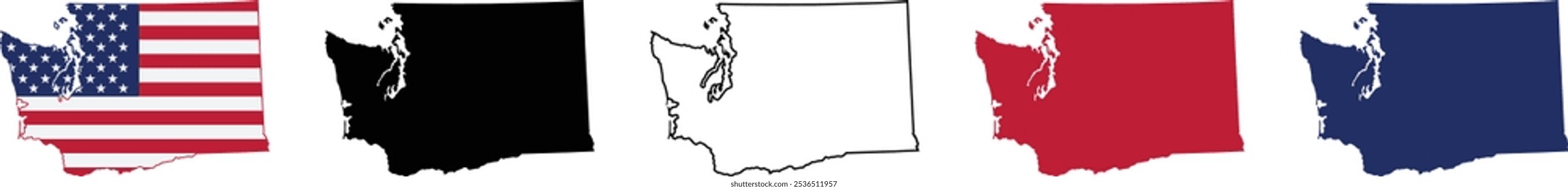 Conjunto de ícones do mapa de Washington, mapa de Washington isolado no fundo transparente, ilustração vetorial