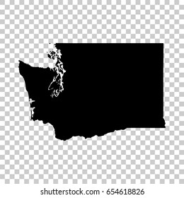 Washington map isolated on transparent background. Black map for your design. Vector illustration, easy to edit.