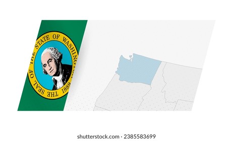 Washington map in modern style with flag of Washington on left side. Vector illustration of a map.