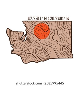 Washington Map with Nature Contour Perfect for Print, Apparel, etc