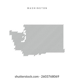 Washington map from pattern of black slanted parallel lines. Flat vector illustration isolated on white