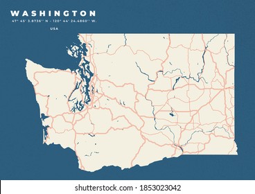 Afiche del mapa de Washington y volante