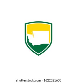 Washington Map and Shield Logo Icon Template 001