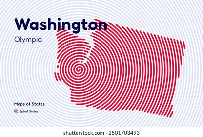 Washington Map in Spiral Formation: Olympia Takes Center Stage. Fingerprint and stripes pattern. American states maps