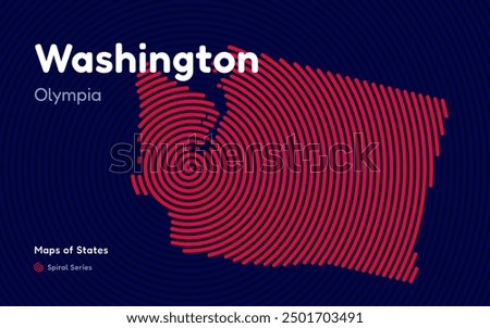 Washington Map in Spiral Formation: Olympia Takes Center Stage. Fingerprint and stripes pattern. American states maps