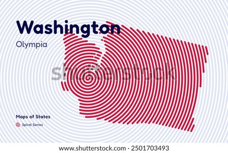 Washington Map in Spiral Formation: Olympia Takes Center Stage. Fingerprint and stripes pattern. American states maps