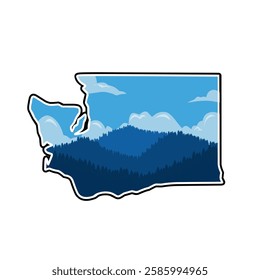 Washington Map State with Mountain Scenery Perfect for Print, Apparel, etc