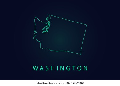 Washington Map- State of USA Map International vector template with thin black outline or outline graphic sketch style and Green color isolated on dark background - Vector illustration eps 10