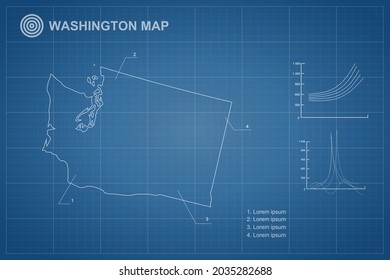 Washington map - State of USA Map International vector template with outline style and white color isolated on blueprint background - Vector illustration eps 10