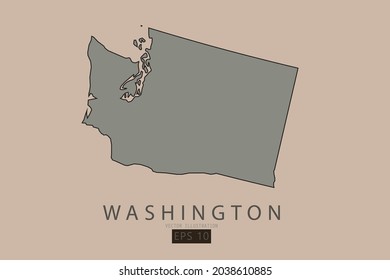 Washington Map - State of USA Map International vector template with old classic style and gray color on map isolated on brown background - Vector illustration eps 10 