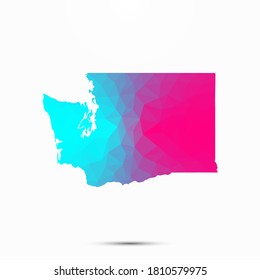 Washington map triangle low poly geometric polygonal abstract style. Cyan pink gradient abstract tessellation modern design background low poly Washington abstract map. Vector illustration