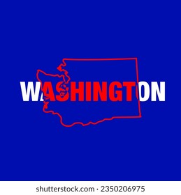 Washington map typography illustration with blue red color.