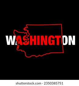 Washington map typography illustration on black color.
