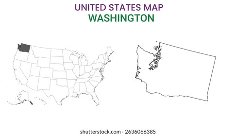 Washington map of USA state. Washington map vector illustration. Washington vector map on white background.