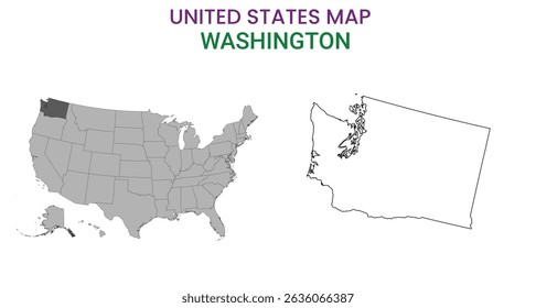 Washington map of USA state. Washington map vector illustration. Washington vector map on white background.