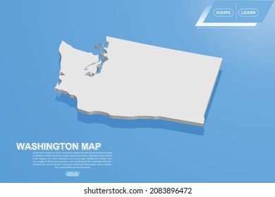 Washington Map - USA, United States of America Map vector template with isometric style including shadow, white color on blue background for design, website - Vector illustration eps 10