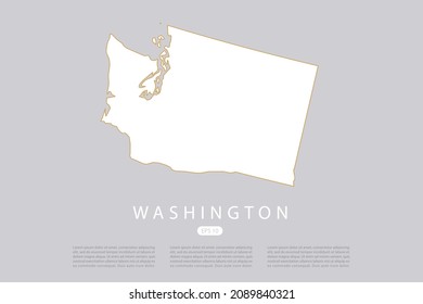 Washington Map - USA, United States of America Map vector template with white color and thin gold outline graphic sketch style isolated on grey background - Vector illustration eps 10