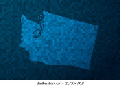 Washington Map - USA, United States of America Map vector template with technology style isolated on blue pixel background for education, design, website, infographic - Vector illustration eps 10