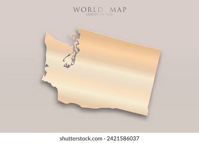 Washington Map - USA, United States of America Map vector template with 3D, gold luxury design including shadow on bright background for design, education, website - Vector illustration eps 10