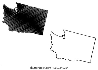 Washington map vector illustration, scribble sketch Washington map