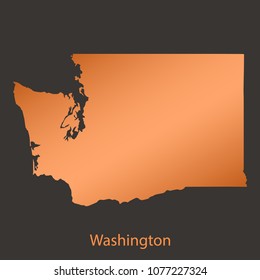 Washington map,border with chrome,orange,copper metal shine gradient. Vector illustration