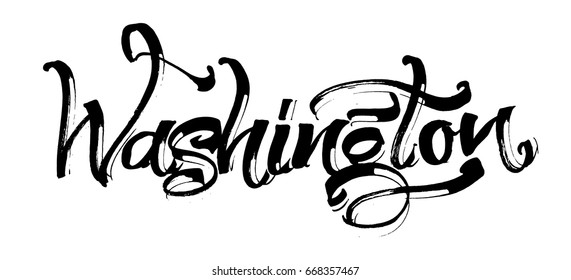 Washington. Modern Calligraphy Hand Lettering for Silk Screen Printing