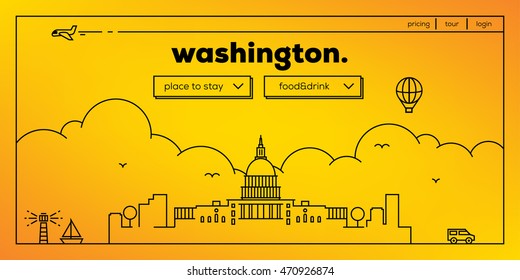 Washington Modern Web Banner Design with Vector Linear Skyline