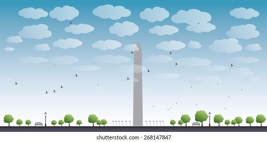 Washington Monument and cloud in blue sky Washington DC Vector illustration. Business travel and tourism concept with place for text. Image for presentation, banner, placard and web site