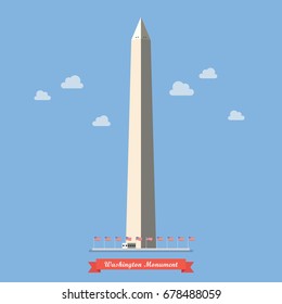 Washington monument in flat style. Vector illustration