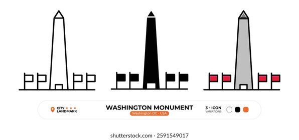 Washington Monument Line Icon. Washington DC USA, Silhouette, Color Symbol, Editable Stroke.
