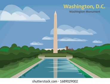 Washington Monument, obelisk on the National Mall in Washington, D.C., United States, vector illustration