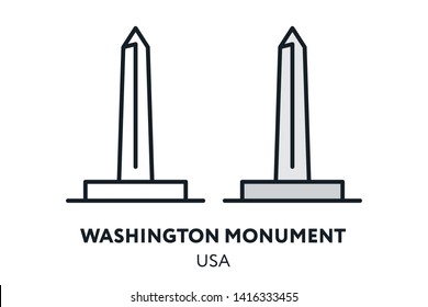 Washington Monument Obelisk USA Landmark Sight. Vector Flat Line Icon Illustration.