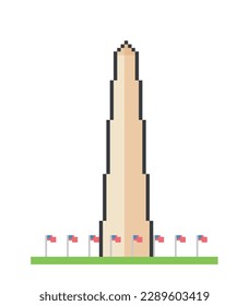 Washington Monument Pixel Art, icon, symbol, sign. Editable vector illustration on isolated background.