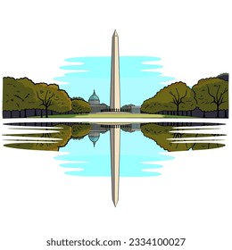 Washington Monument and Reflecting Pool Vector Illustration