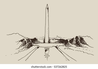 Washington Monument in United States, symbol of patriotism, DC landmark, vector illustration isolated on beige background