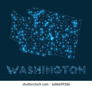 Washington network map. Abstract geometric map of the US state. Internet connections and telecommunication design. Vibrant vector illustration.