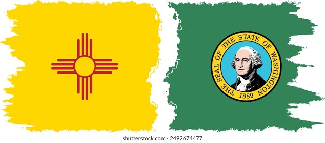 Washington and New Mexico states grunge brush flags connection, vector