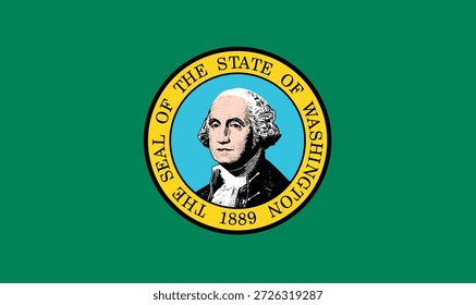Offizielle Flagge von Washington. Teil der Vereinigten Staaten von Amerika. Sauberes Design für Print-, Web- oder Bildungszwecke. Vektorgrafik.